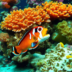 Fototapeta na wymiar An underwater scene with a large colorful coral reef by ai generated.