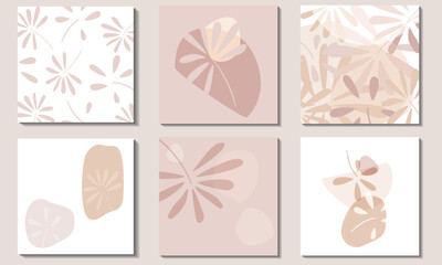 Fern leaves. Random spots of delicate pastel beige and pale brown. A set square backgrounds.