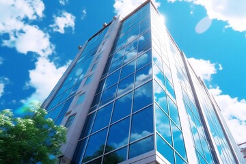 Fototapeta na wymiar glass buildings with cloudy blue sky background