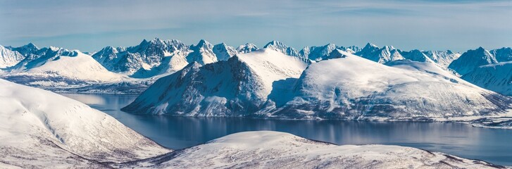 Panorama of the Lyngen Alps in Arctic Norway