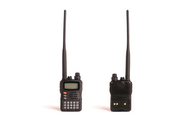 walkie talkie, isolate on white, radio transmitter manual, black, new, portable, professional adult
