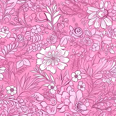 Fotobehang Floral pattern. Seamless pattern with decorative flowers and plants. AI generated © tynza
