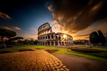 Fototapeta premium With a fascinating view of the Colosseum, you find yourself in the heart of ancient Rome.