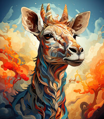 Abstract Giraffe in Colorful Landscape