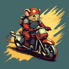 illustration of a mouse riding a motorbike