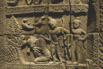 South-East Asia, Cambojia,Siem Reap, Angkor Wat march 2, 2017. Ancient a Bas-Relief Statue of Khmer Culture in Angkor Wat Cambodia