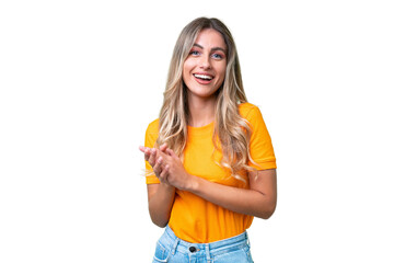 Young Uruguayan woman over isolated background laughing - obrazy, fototapety, plakaty
