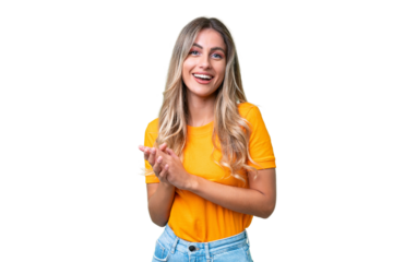 Young Uruguayan woman over isolated background laughing