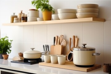 Naklejka na ściany i meble Interior of modern comfortable kitchen, AI generated