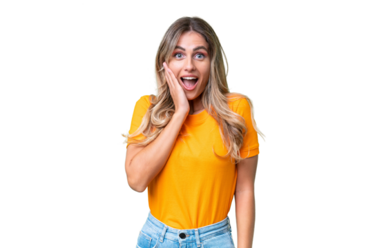 Young Uruguayan woman over isolated background with surprise and shocked facial expression