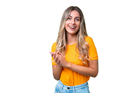 Young Uruguayan woman over isolated background laughing