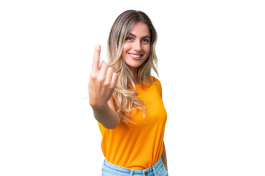 Young Uruguayan woman over isolated background doing coming gesture