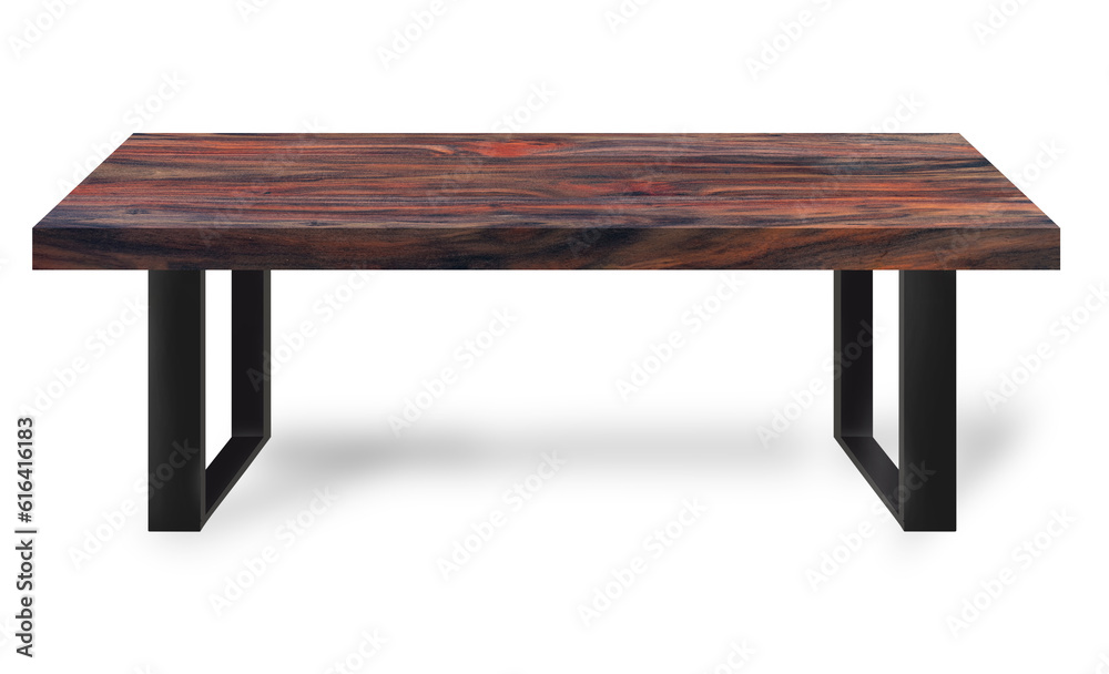 Wall mural Table modern style made of rosewood wood  legs made of steel on a white background - Wall murals
