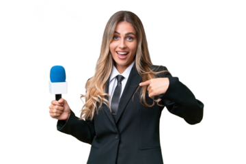 Young pretty Uruguayan tv presenter over isolated background with surprise facial expression