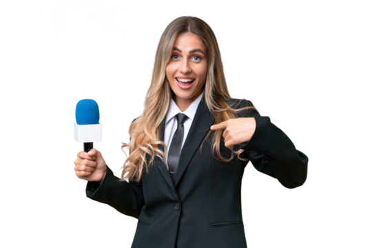 Young pretty Uruguayan tv presenter over isolated background with surprise facial expression