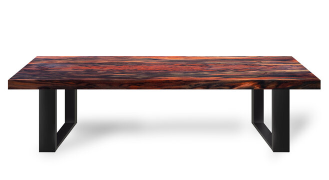 Table modern style made of rosewood wood  legs made of steel on a white background