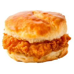 Chicken Biscuit Breakfast Sandwich Isolated on Transparent Background, American Fast Food with Fried Chicken