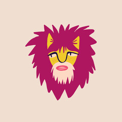 Fancy clockwork face from a lion. Illustration in modern childish hand drawn style
