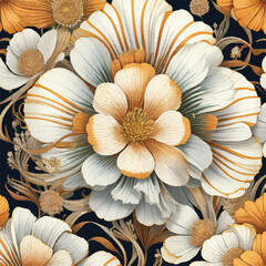 Seamless vintage-inspired flower pattern in vector artwork. Rustic flower meadow