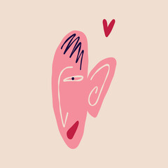 Cool aesthetic lovely face. Illustration in modern childish hand drawn style