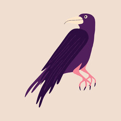 Quirky strange crow. A bizarre strange bird with a purple color