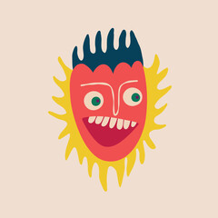 A bizarre strange demon with a funny surprised face. Illustration in a modern childish hand-drawn style for Halloween