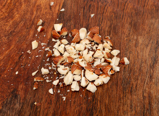 Obraz na płótnie Canvas Nut Kernels Crumbs, Broken Hazelnuts Pile, Healthy Organic Crush Nuts Group, Hazel Nut Pieces
