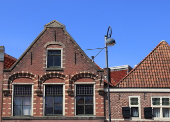 Haarlem Gedempte Oude Gracht Street Historic House Facade Close Up, Netherlands