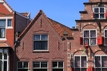 Haarlem Gedempte Oude Gracht Street Brick House Facades Close Up, Netherlands