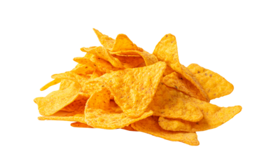 Nachos Chips Isolated, Mexican Triangle Corn Chips for Nacho Tortilla, Maize Snack, Nachos on White Background
