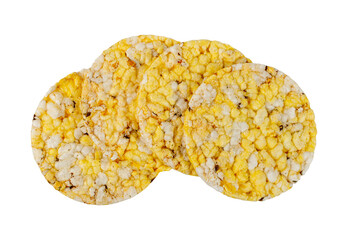 Puffed Corn Cake Isolated, Corn Diet Bread with Fragrant Herbs and Spices, Waffle with Corns, Rice, Cereal Snack