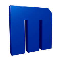 3D blue alphabet letter m for education and text concept