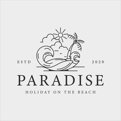 Fototapeta premium beach island logo line art vector illustration template graphic design