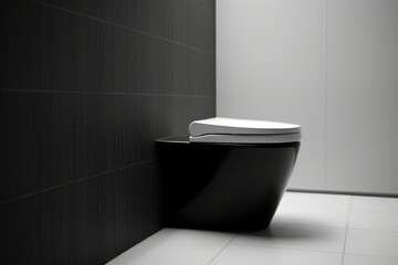 Naklejka na ściany i meble New ceramic toilet bowl near light wall, AI generated