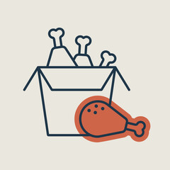 Fried chicken in the box vector isolated icon