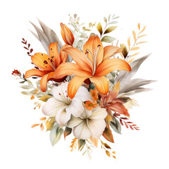 Obraz na płótnie Canvas Fall Autumn Flowers Watercolor Clip Art, Fall Autumn Watercolor Illustration, Flowers Sublimation Design, Flower Clip Art 