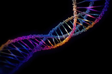 Artificial DNA molecule, artificial intelligence, colorful spiral. DNA helix colorful genes chromosomes DNA sequence, DNA structure