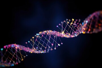 Artificial DNA molecule, artificial intelligence, colorful spiral. DNA helix colorful genes chromosomes DNA sequence, DNA structure