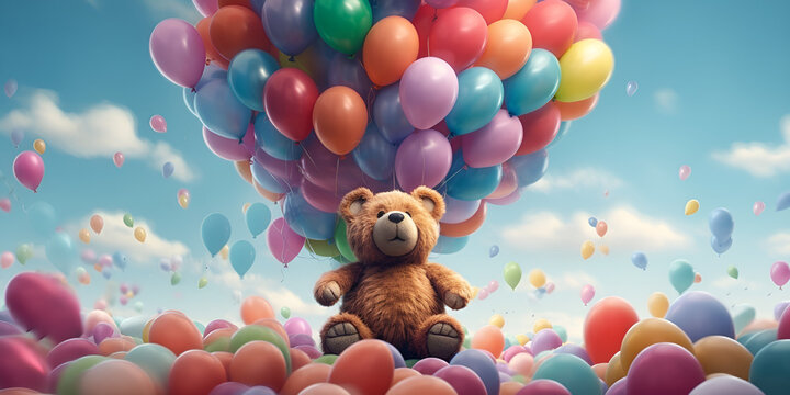 Colorful Balloons and Teddy Bear Illustration for Kids' Birthday Cute Teddy Bear Holding Colorful Balloons
Kids' Birthday Party with Teddy Bear and Colorful Balloons AI Generaed

