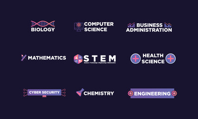 Subject Courses Vector Icon Design Set. Business Mathmetics Health Science Engineering vector icon pack collection (1)