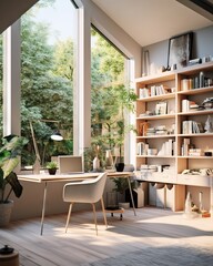 Modern beauty home office desk, green plants, relax and good energies space, student and worker dream space