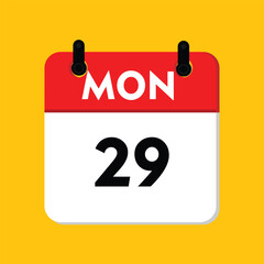 calender icon, 29 monday icon with yellow background