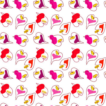 Art line colorful orchids pattern vector. Seamless art line flowers background. For printing wallpaper, gift wrapping paper, bed linen, textile, fabric, cover, bags prints, clothing print