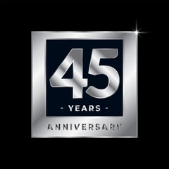 Forty Five Years Anniversary Celebration Luxury Black and Silver Logo Emblem Isolated Vector