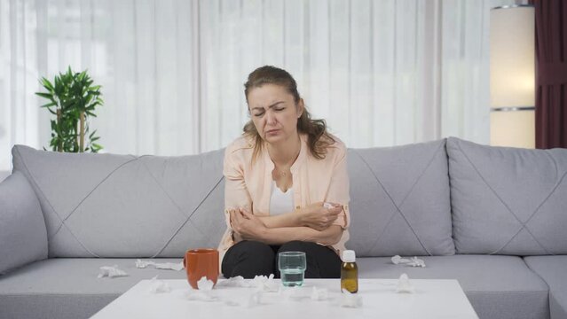 Sick woman whose bones hurt when he sneezes.