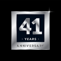 Forty One Years Anniversary Celebration Luxury Black and Silver Logo Emblem Isolated Vector