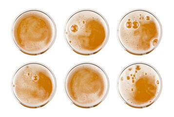 Beer Isolated Top View, Unfiltered Lager in Glass, Wheat Beer with Foam, Bubbles on Alcohol Drunk Mug Top