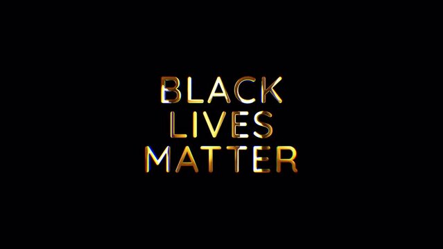 Loop animation of Black Lives Matter cinematic trailer title golden glittering text glitch effect on black background isolated transparent video animation text with alpha channel using Quick time pror