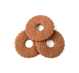 Chocolate Biscuit Rings Isolated, Black Cookie Circles, Dark Soft Biscuits, Round Butter Cookies