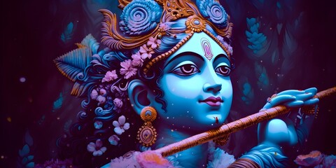 Fototapeta na wymiar Lord Krishna Playing Flute, Generative, A.I